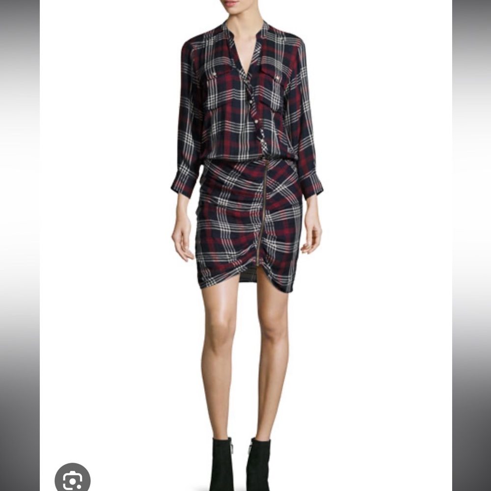 Veronica Beard Navy and Red Plaid Long Sleeve Dress